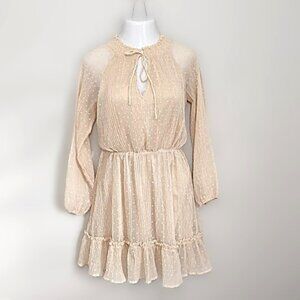 Lulus Ivory Cream Boho Cottagecore Long Sleeve Lace Dress Med